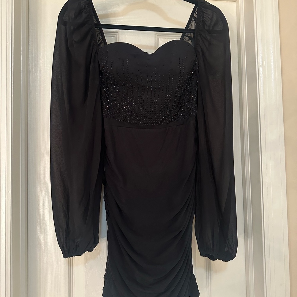 Windsor Black Ruched Dress with Diamond top
